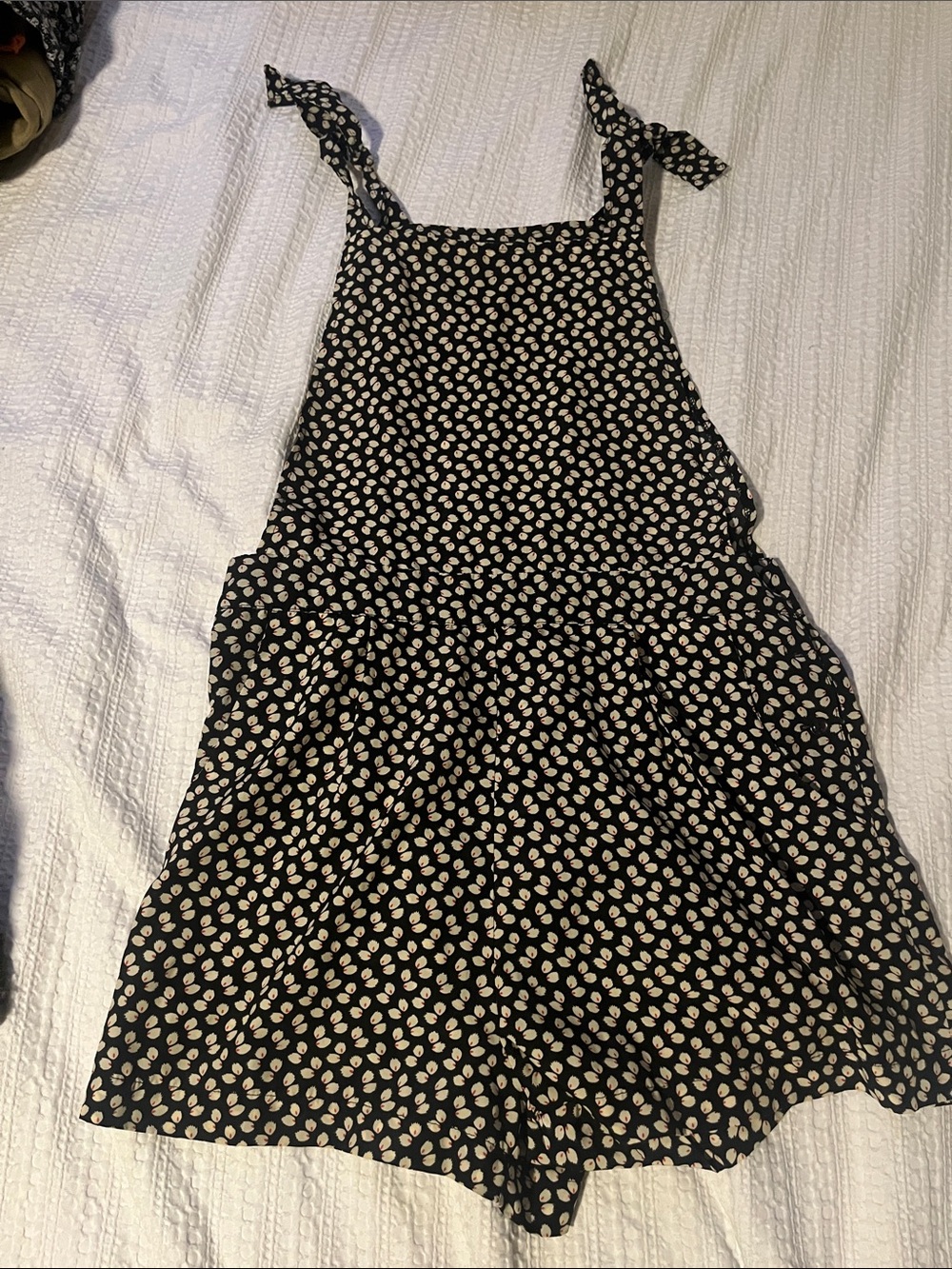 Papermoon Black Romper with Cream Dot Print and Tie Straps